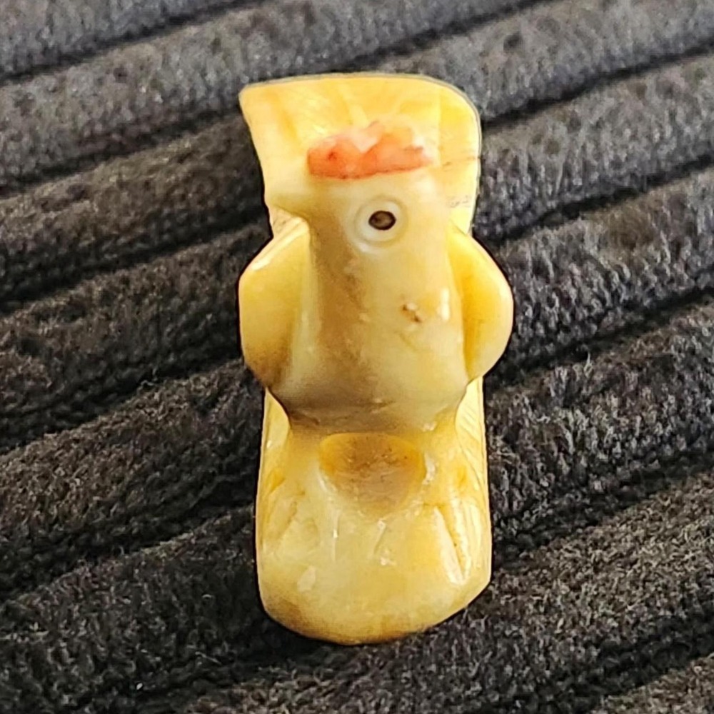 Vintage Stone Hand Carved Bird Figurine Honey Brown Organic Modern Decor